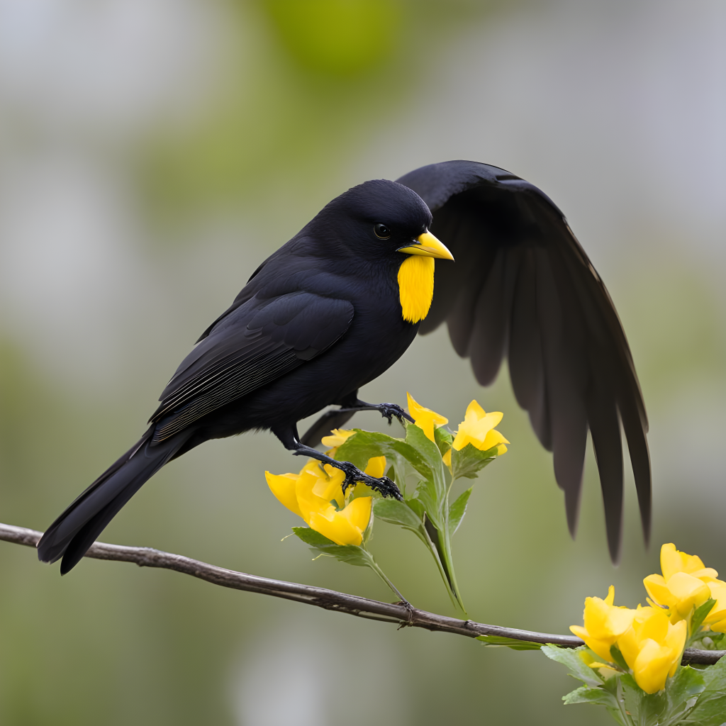 small black bird with yellow beak